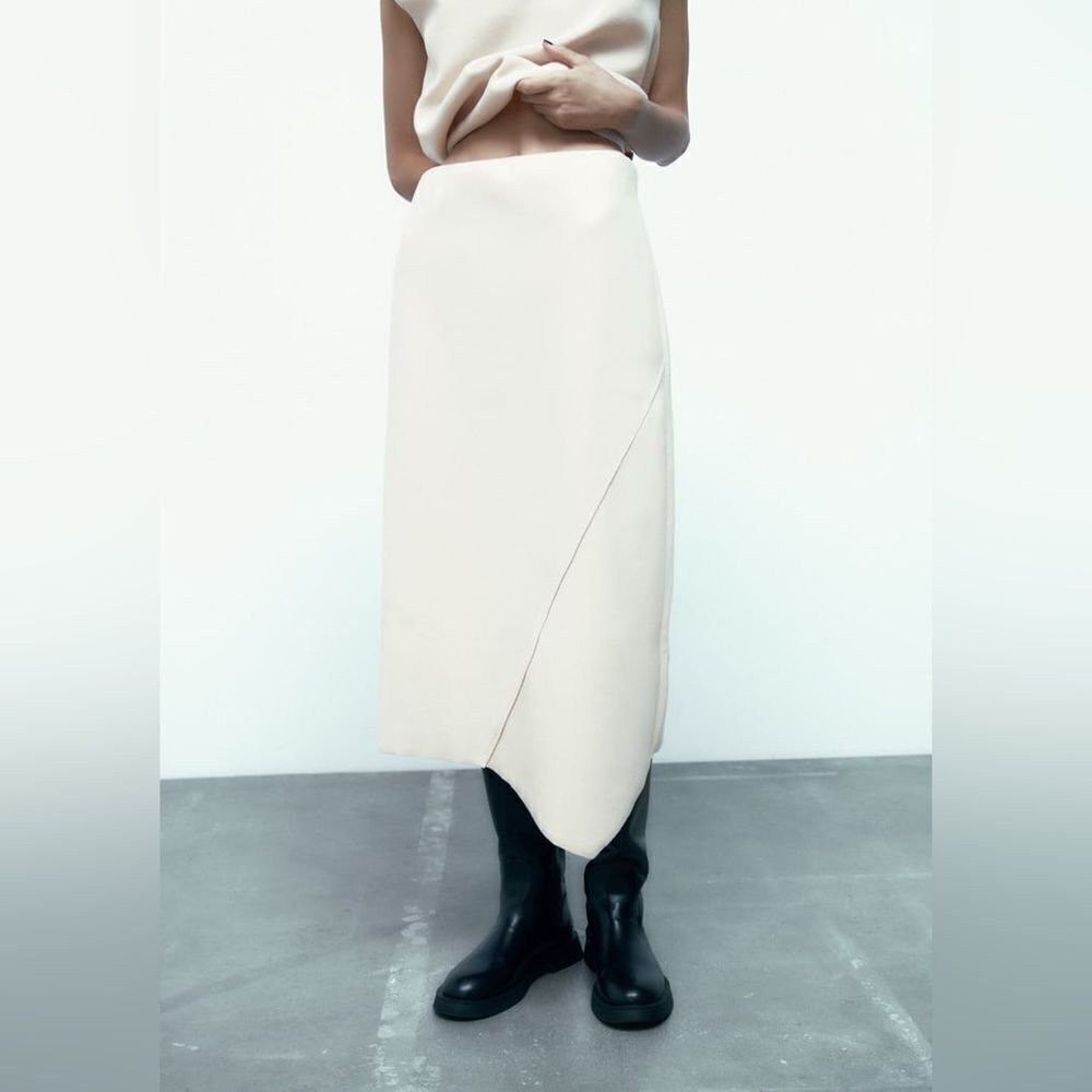 Zara Asymmetric Midi Skirt Ecru New Medium - Picture 6 of 8